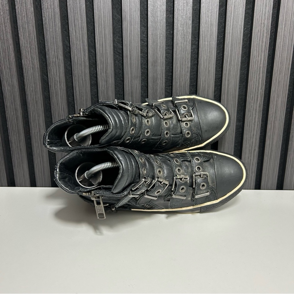 Ash black leather buckle zipper high top - Picture 6 of 8